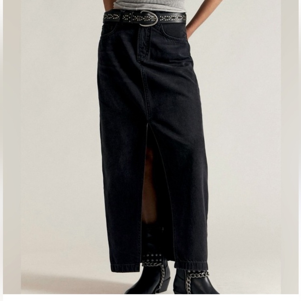 Lucky Brand Black Denim Front Slit‎ Casual Maxi Jean Skirt Size 4/27 NWT